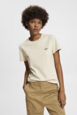 Esprit Cotton T-shirt with embroidered logo Women Light Taupe T-Shirts P0D0X148