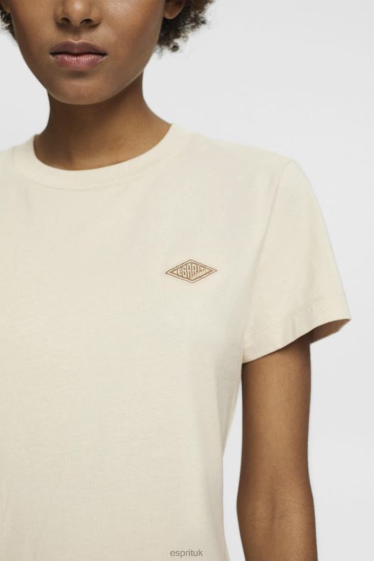 Esprit Cotton T-shirt with embroidered logo Women Light Taupe T-Shirts P0D0X148 - Image 3