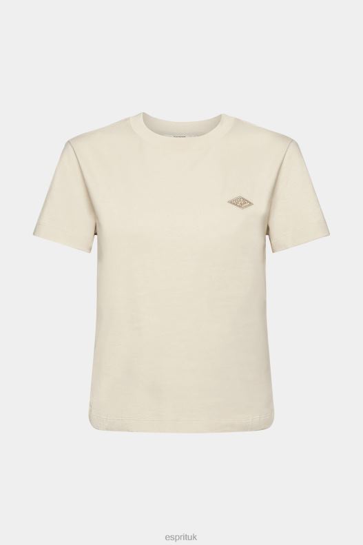 Esprit Cotton T-shirt with embroidered logo Women Light Taupe T-Shirts P0D0X148 - Image 5