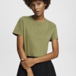 Esprit Cotton T-shirt with embroidered logo Women Olive T-Shirts P0D0X149