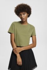 Esprit Cotton T-shirt with embroidered logo Women Olive T-Shirts P0D0X149