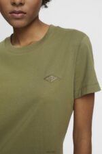 Esprit Cotton T-shirt with embroidered logo Women Olive T-Shirts P0D0X149 - Image 3