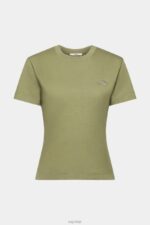 Esprit Cotton T-shirt with embroidered logo Women Olive T-Shirts P0D0X149 - Image 5