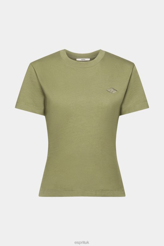 Esprit Cotton T-shirt with embroidered logo Women Olive T-Shirts P0D0X149 - Image 5