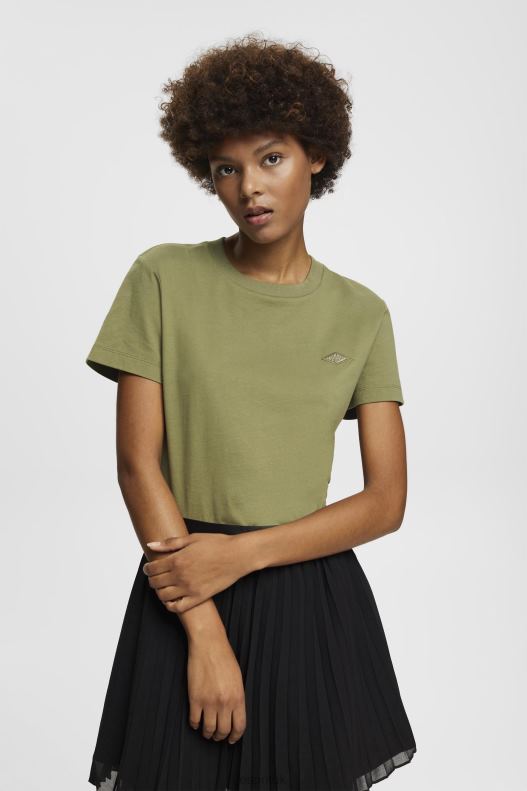 Esprit Cotton T-shirt with embroidered logo Women Olive T-Shirts P0D0X149 - Image 1