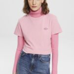 Esprit Cotton T-shirt with embroidered logo Women Pink T-Shirts P0D0X152