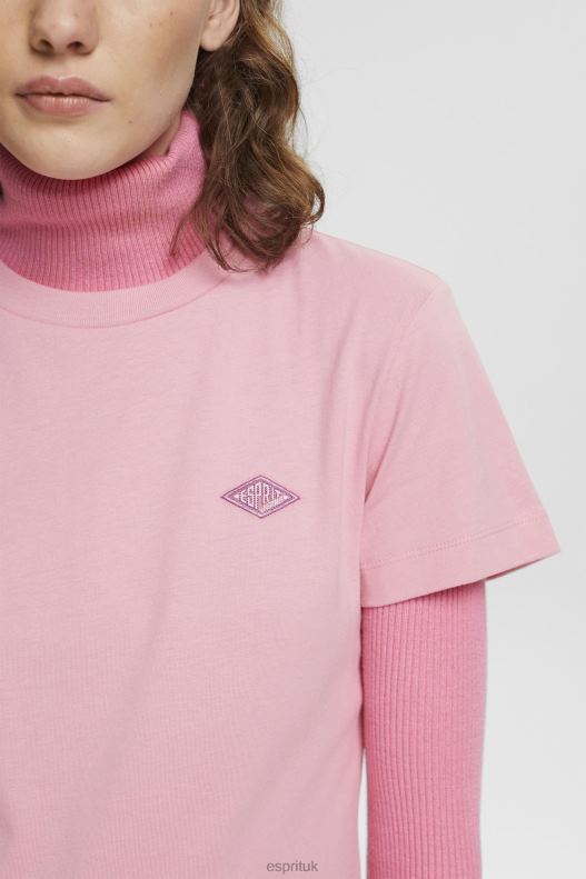 Esprit Cotton T-shirt with embroidered logo Women Pink T-Shirts P0D0X152 - Image 3