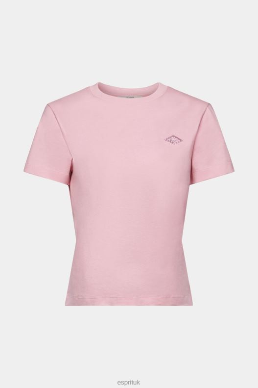 Esprit Cotton T-shirt with embroidered logo Women Pink T-Shirts P0D0X152 - Image 5
