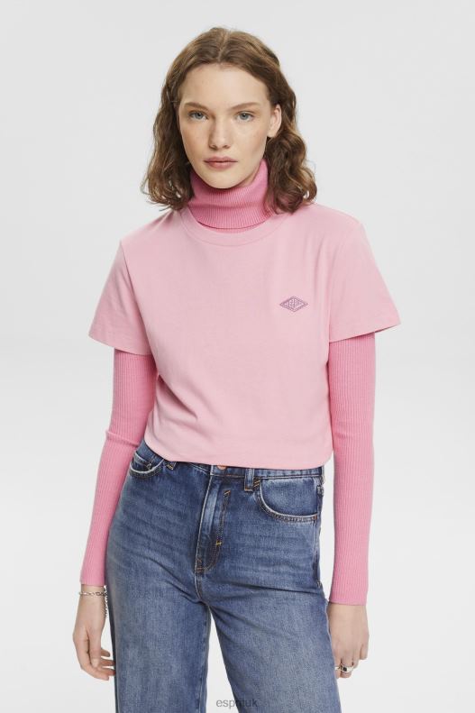 Esprit Cotton T-shirt with embroidered logo Women Pink T-Shirts P0D0X152 - Image 1