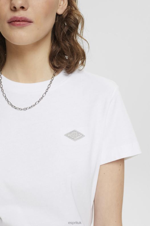 Esprit Cotton T-shirt with embroidered logo Women White T-Shirts P0D0X147 - Image 3