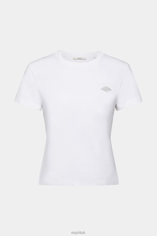 Esprit Cotton T-shirt with embroidered logo Women White T-Shirts P0D0X147 - Image 5