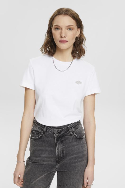 Esprit Cotton T-shirt with embroidered logo Women White T-Shirts P0D0X147 - Image 1