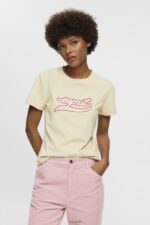 Esprit Cotton T-shirt with printed logo Women Beige T-Shirts P0D0X143
