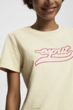 Esprit Cotton T-shirt with printed logo Women Beige T-Shirts P0D0X143 - Image 3