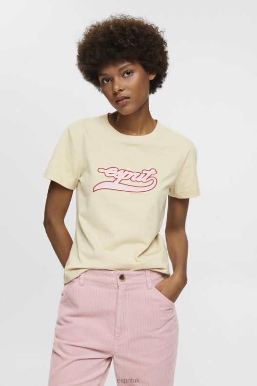Esprit Cotton T-shirt with printed logo Women Beige T-Shirts P0D0X143 - Image 1
