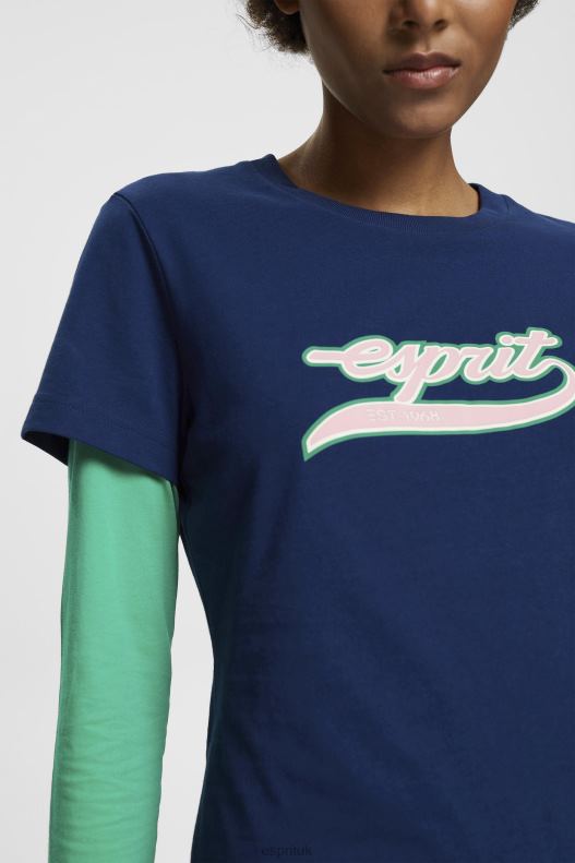 Esprit Cotton T-shirt with printed logo Women Ink T-Shirts P0D0X145 - Image 3