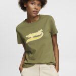Esprit Cotton T-shirt with printed logo Women Olive T-Shirts P0D0X144
