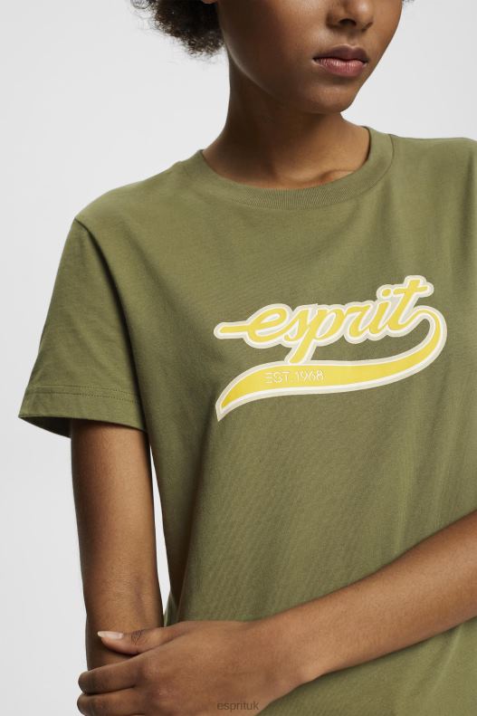 Esprit Cotton T-shirt with printed logo Women Olive T-Shirts P0D0X144 - Image 3