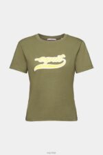 Esprit Cotton T-shirt with printed logo Women Olive T-Shirts P0D0X144 - Image 5