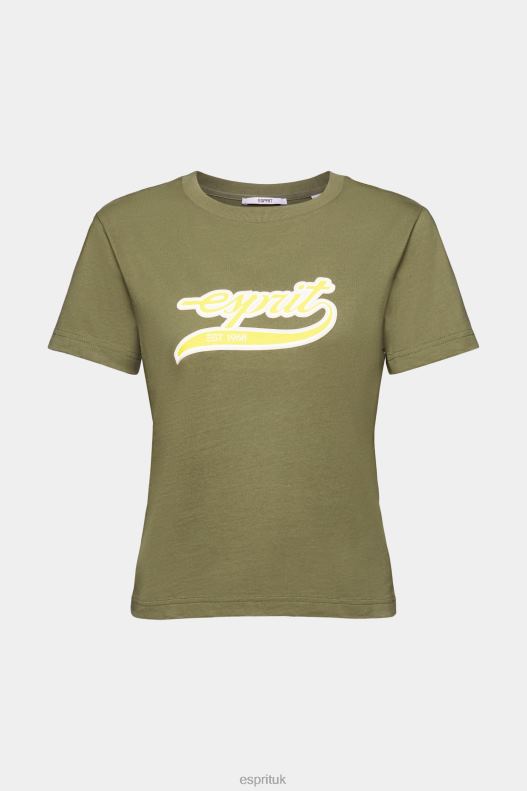 Esprit Cotton T-shirt with printed logo Women Olive T-Shirts P0D0X144 - Image 5
