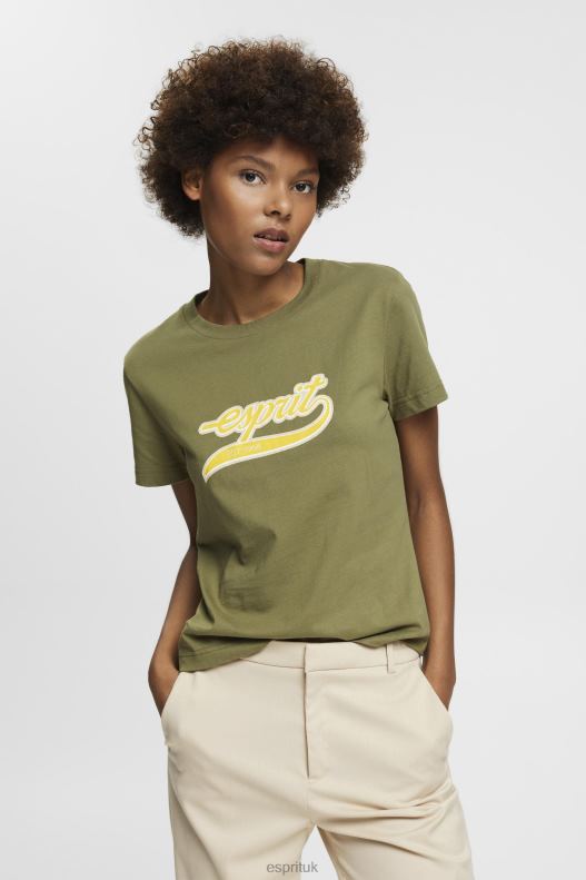 Esprit Cotton T-shirt with printed logo Women Olive T-Shirts P0D0X144 - Image 1