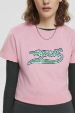 Esprit Cotton T-shirt with printed logo Women Pink T-Shirts P0D0X146 - Image 3
