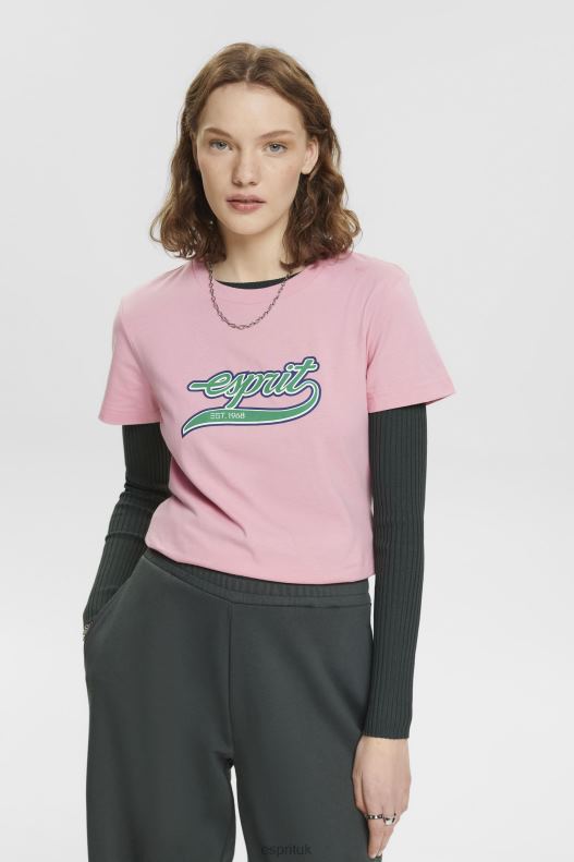 Esprit Cotton T-shirt with printed logo Women Pink T-Shirts P0D0X146 - Image 1