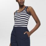 Esprit Cotton tank top with stripes Women Navy Tank P0D0X242
