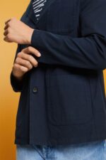 Esprit Cotton-Twill Blazer Jacket Men Navy Jackets P0D0X621 - Image 3