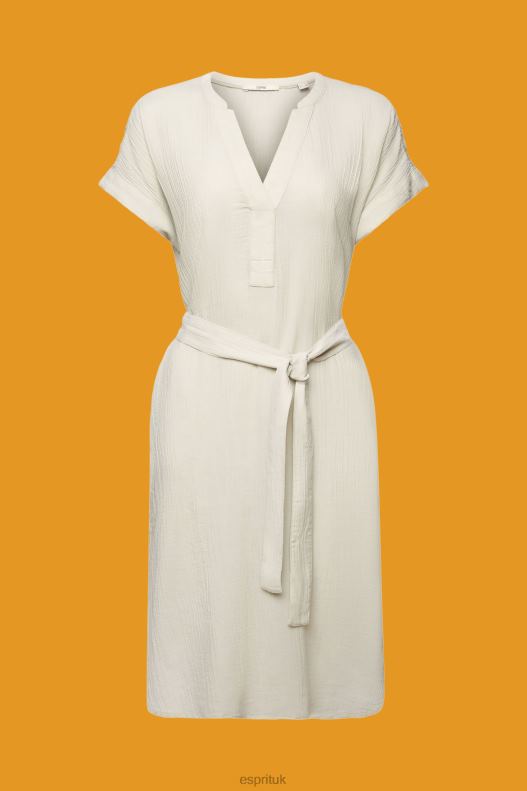 Esprit Crinkled midi dress with belt Women Dusty Green Dresses P0D0X53 - Image 5