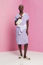Esprit Crinkled midi dress with belt Women White Dresses P0D0X54 - Image 2