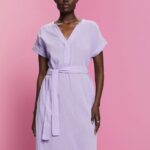 Esprit Crinkled midi dress with belt Women White Dresses P0D0X54