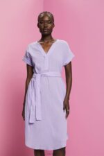 Esprit Crinkled midi dress with belt Women White Dresses P0D0X54