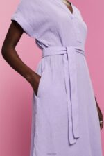 Esprit Crinkled midi dress with belt Women White Dresses P0D0X54 - Image 3