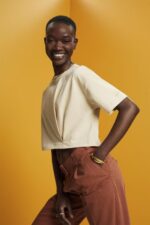 Esprit Cropped crewneck T-shirt Women Beige T-Shirts P0D0X195