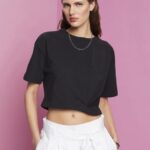 Esprit Cropped crewneck T-shirt Women Black T-Shirts P0D0X193