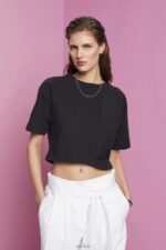 Esprit Cropped crewneck T-shirt Women Black T-Shirts P0D0X193