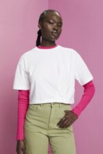 Esprit Cropped crewneck T-shirt Women White T-Shirts P0D0X194