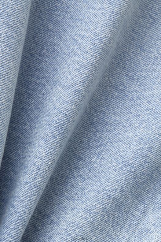 Esprit Cropped denim jacket with frayed trim Women Blue Light Wash Jackets P0D0X312 - Image 4
