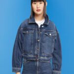 Esprit Cropped denim jacket Women Blue Medium Wash Jackets P0D0X550