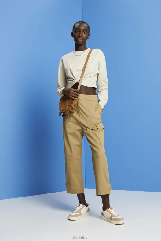 Esprit Cropped knot detail sweatshirt Women Light Taupe Sweatshirts & Hoodies P0D0X218 - Image 2