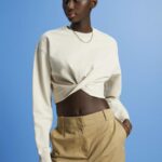 Esprit Cropped knot detail sweatshirt Women Light Taupe Sweatshirts & Hoodies P0D0X218