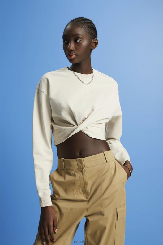 Esprit Cropped knot detail sweatshirt Women Light Taupe Sweatshirts & Hoodies P0D0X218 - Image 1