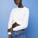 Esprit Cropped knot detail sweatshirt Women White Sweatshirts & Hoodies P0D0X217