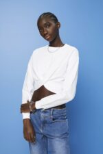 Esprit Cropped knot detail sweatshirt Women White Sweatshirts & Hoodies P0D0X217