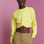 Esprit Cropped knot detail sweatshirt Women Yellow Sweatshirts & Hoodies P0D0X219