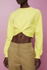 Esprit Cropped knot detail sweatshirt Women Yellow Sweatshirts & Hoodies P0D0X219 - Image 3