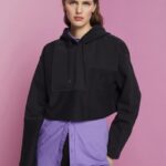 Esprit Cropped patchwork hoodie Women Black Sweatshirts & Hoodies P0D0X288