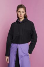 Esprit Cropped patchwork hoodie Women Black Sweatshirts & Hoodies P0D0X288