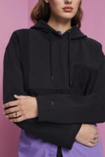 Esprit Cropped patchwork hoodie Women Black Sweatshirts & Hoodies P0D0X288 - Image 3